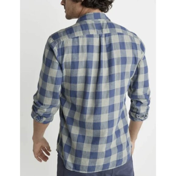 MARINE LAYER Buffalo Plaid Check Cotton Shirt in Green Blue Casual Men's Size L - Picture 2 of 15